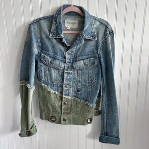 Greg Lauren 50/50 Denim / Army Trucker Jacket Vintage Distressed Size 1 (Small)